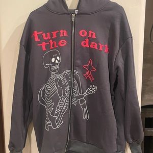 Y2K Skeleton Zipup Hoodie (Size L)